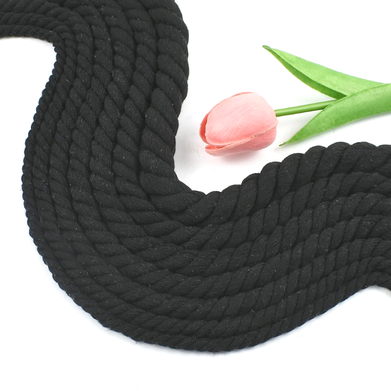 Macrame Cord Cotton - 1-5M 5-20mm Zwart 3 Aanden Gedraaid