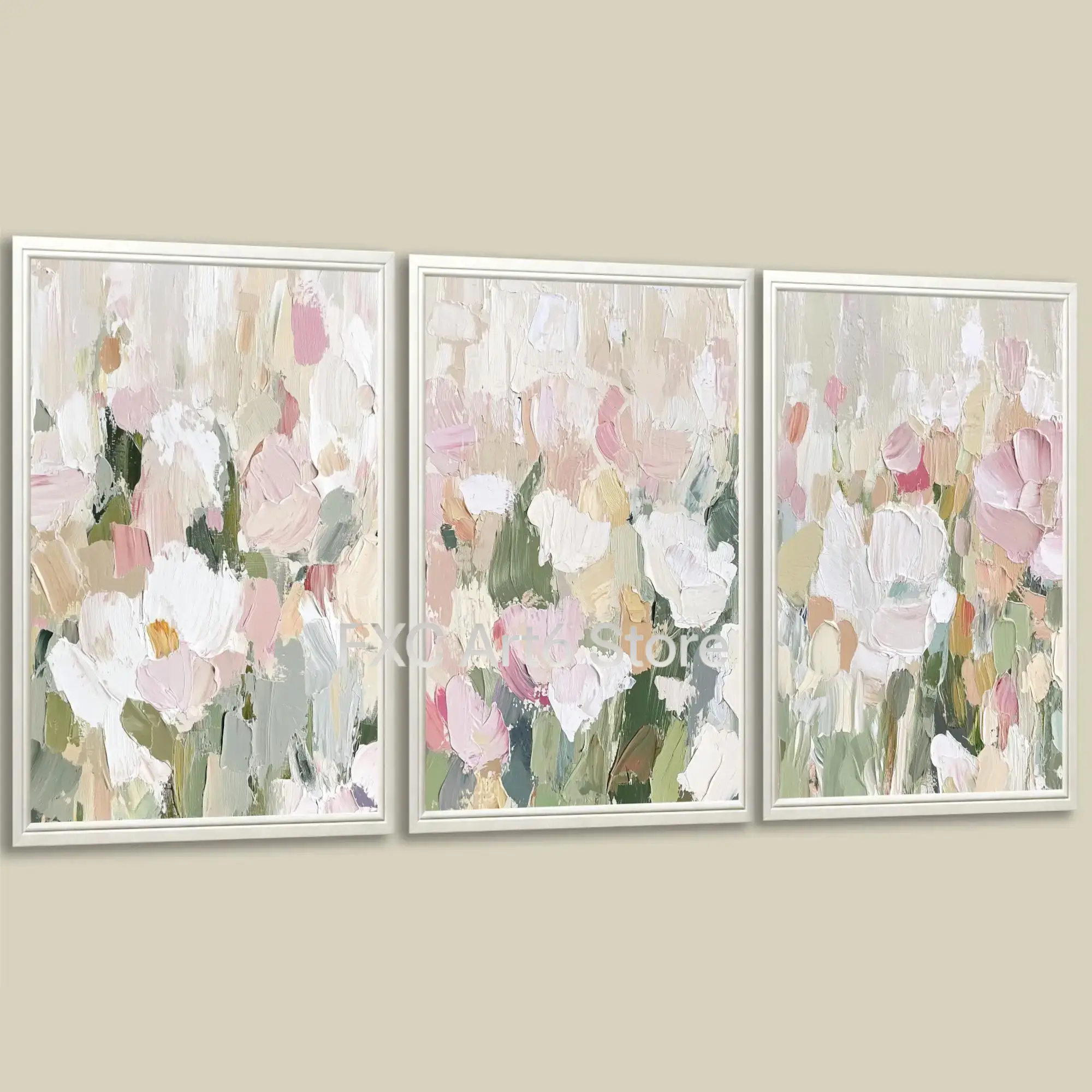 Painting Knife Palette - 3-delige frameloze Impasto getextureerde abstracte bloemen