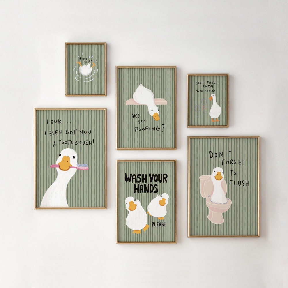 Art Craft Duck - Frameloze badkamer wanddecoratie, groen gestreepte eend