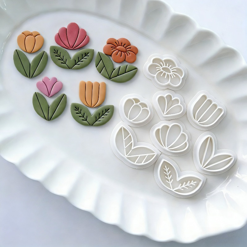 Art Craft With Leaves - 8 stuks bloemenblad-polymeerkleisnijders, veerbelaste klei-mallen voor