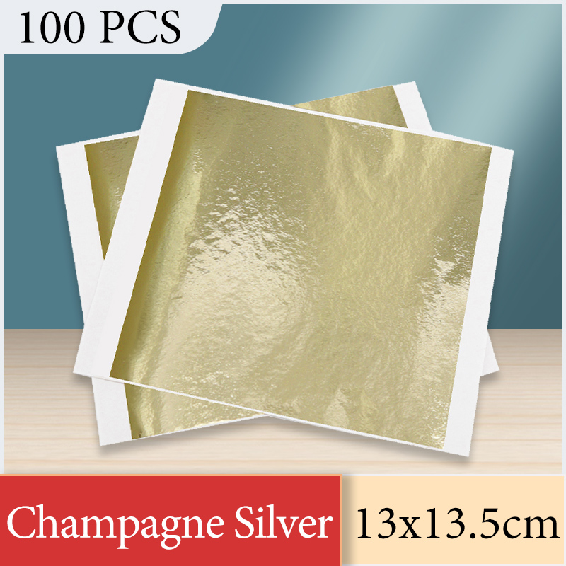 Art Craft With Leaves - 13x13.5 cm Champagne Zilverfolie Papier Bladgoud