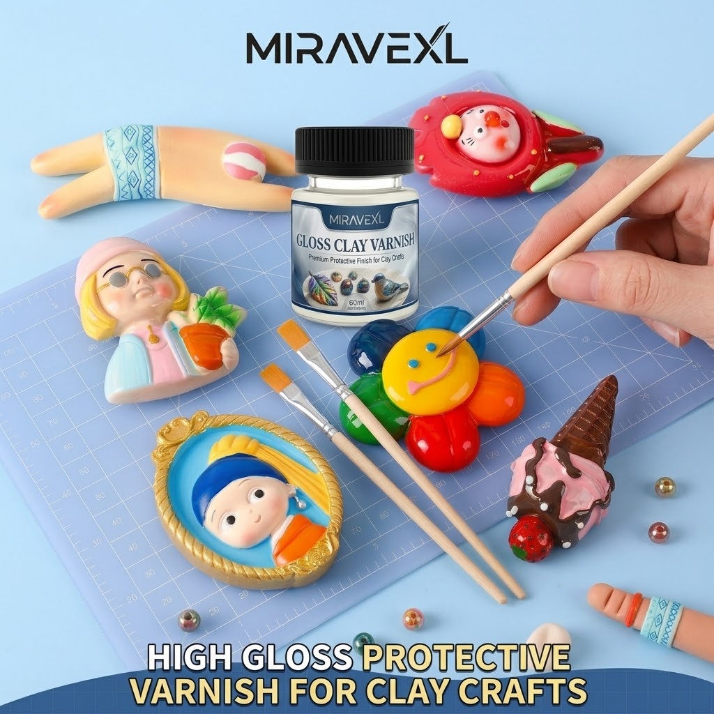 Air Dry Clay - Hoogglans kleiglazuur met 2 penselen, 60ml