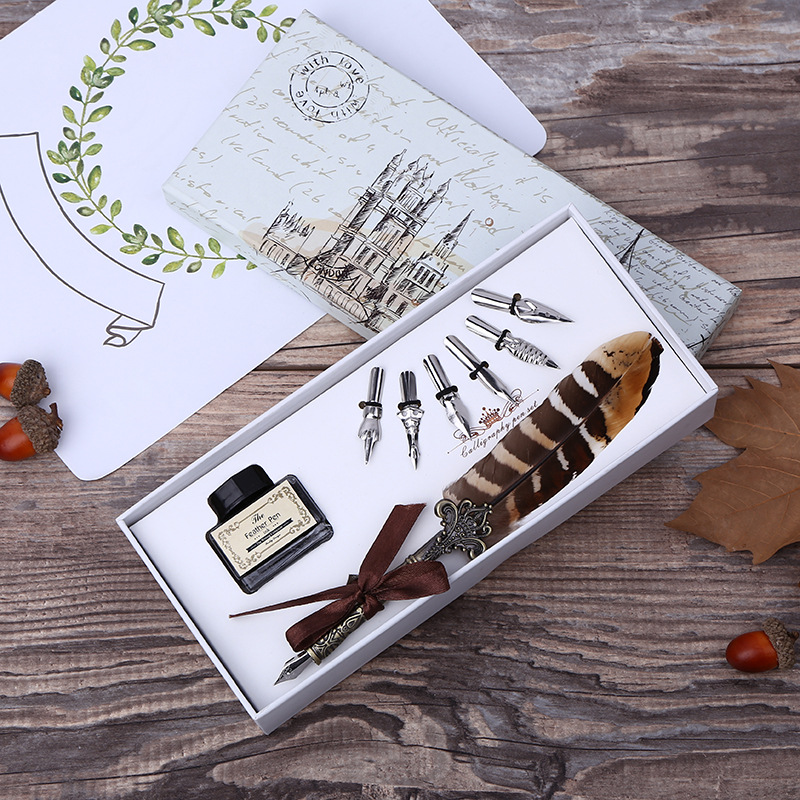 Calligraphy Pen Set - Retro Feather Dip Pen Schrijfinktset Prachtig